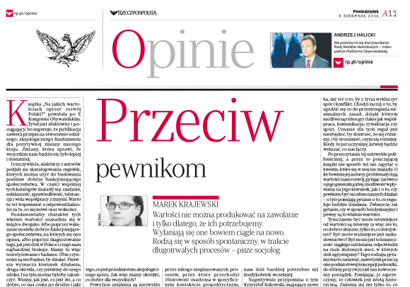 M. Krajewski, Przeciw pewnikom, „Rzeczpospolita” 08.08.2016 r.