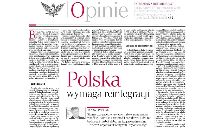 Polska wymaga reintegracji - Kongres Obywatelski