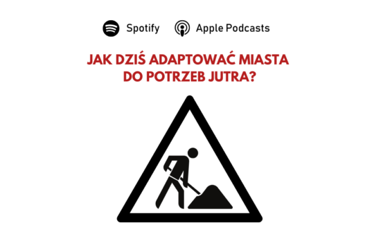 Symbol znaku ostrzegawczego "uwaga budowa". Nad nim pytanie "Jak dziś adaptować miasta do potrzeb jutra?".