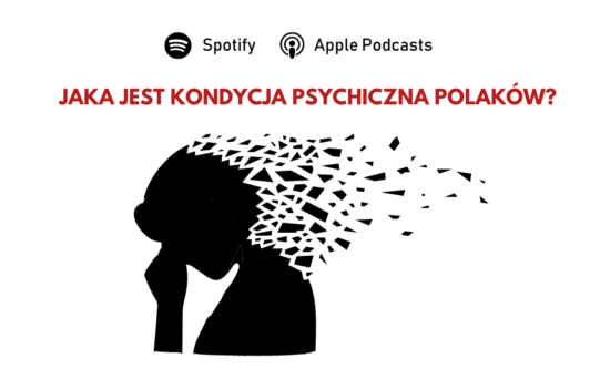 Sylwetka płaczącej osoby rozpadającej się na kawałki (jak pękające szkło), nad sylwetką pytanie: "Jaka jest kondycja psychiczna Polaków?".