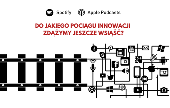 Tory przechodzą w obraz plątaniny kabli, na których znajdują się ikony największych firm technologicznych - m.in. Twittera, Microsoftu, Facebooka, Google. Na górze pytanie "Do jakiego pociągu innowacji zdążymy jeszcze wsiąść?"