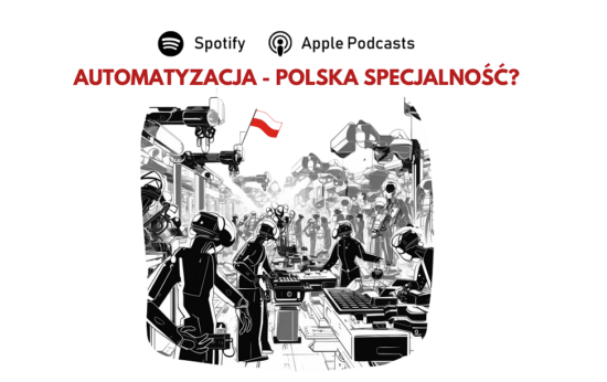 Hala produkcyjna w której pracują wyłącznie roboty i maszyny, u góry pytanie: "Robotyzacja - polska specjalność?".