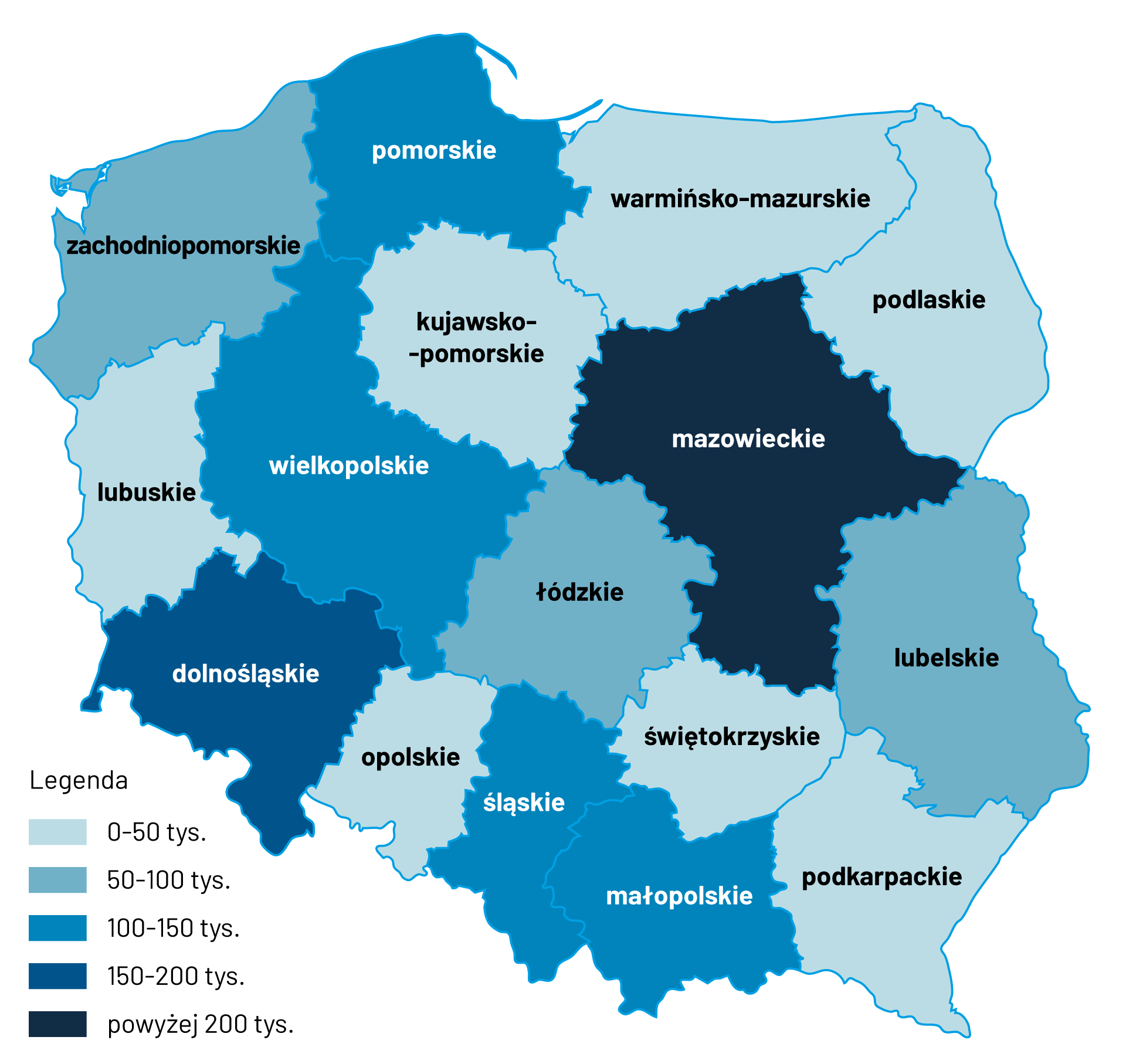 Zarejestrowane wnioski o nadanie statusu UKR w 2022 r. wg województw. Omówienie w tekście głównym.