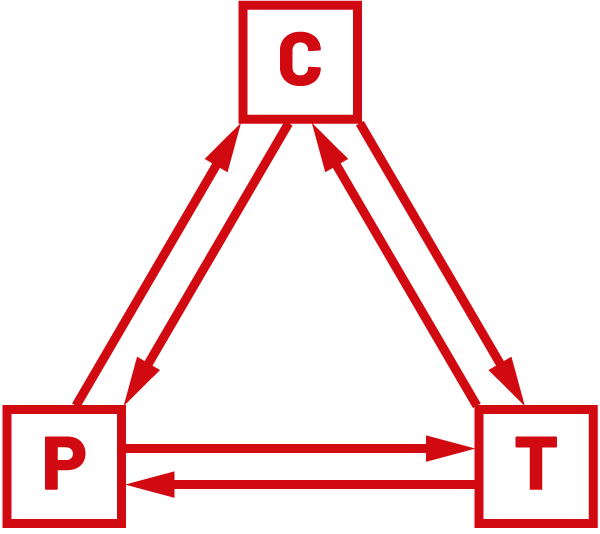 Ilustracja przedstawiająca przykład relacji w trójkącie centrum – układ działowo-gałęziowy (sektorowy, przedsiębiorstw) – układ regionalny (terytorialny). Szczegółowy opis w tekście głównym.