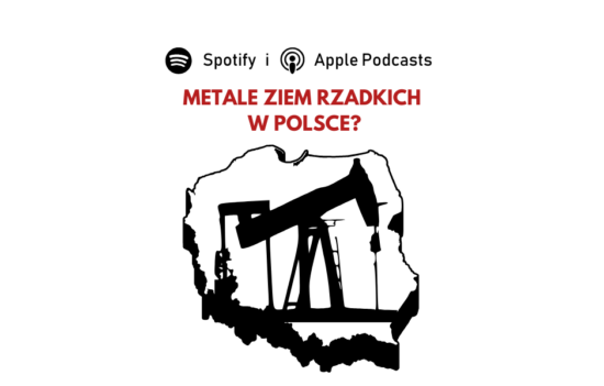 Maszyny wydobywcze wpisane w konturową mapę Polski. Nad obrazkiem pytanie: "Metale ziem rzadkich w Polsce?".
